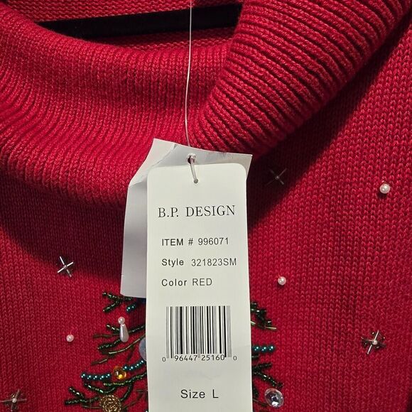 NWT BP DESIGN WOMENS CHRISTMAS SWEATER TREE SEQUIN COWL NECK Sz L HOLIDAY Beaded - Picture 13 of 13